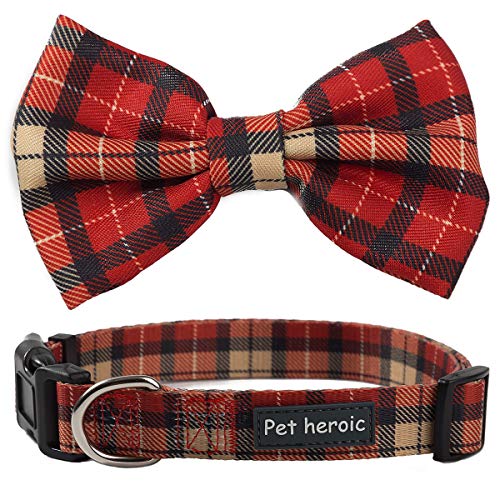 Collar Gato Perro Mascota con Pajarita de Cuadros, Collares de Pajarita de Tela Escocesa duraderos y cómodos para Gato Perro de la Corbata para Gatos Perros pequeños medianos Grandes Rojo S