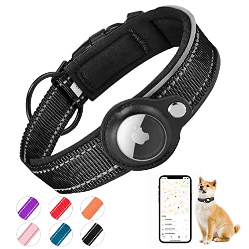 Brovamo Collar Perro Acolchado para AirTag, El Collar Perro Reflectante Airtag Apple, Air Tag Integrado para Perros Pequeños, Medianos, Grandes, [Negro- Talla S]