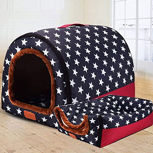 Casa de cama para perros 2 en 1,Cama grande para perros con techo,Labrador Calming Cave Portable Igloo Dog House,Cojín ortopédico lavable anti ansiedad suave y cálido