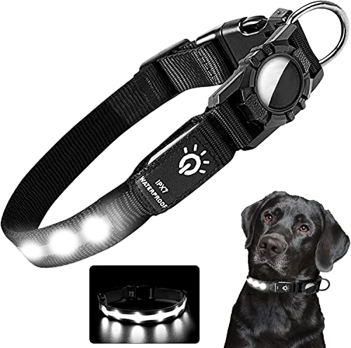 Collar Luminoso Perro, Collar Perro USB Recargable e Impermeable, 3 Modos Collar Luz Perro LED Ajustable para Perros Pequeños Medianos y Grandes (Negro-M)