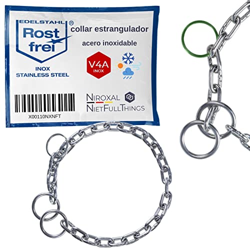 Cadena de acero inoxidable con parada de tracción para entrenamiento de perros, collar de perro de acero inoxidable, eslabones cortos, 5 mm de grosor, longitud de 60 cm con límite de tracción