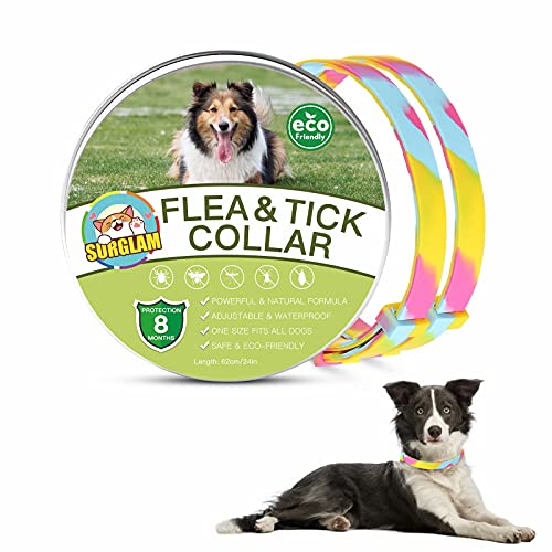 Collares Antiparasitario para Perros, Collar Antipulgas Perros, Collar De Pulgas y Garrapatas para Perro, Ajustable Impermeable 8 Meses de Protección para Perros de Todos Los Tamaños Arco Iris 2Pcs