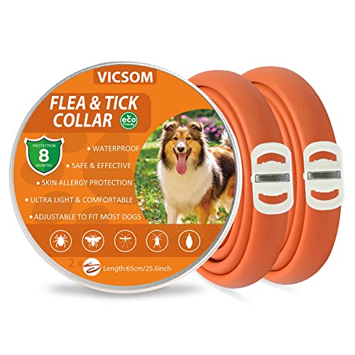 Collares Antiparasitario para Perros, Collar Antipulgas Perros, Collar de Pulgas y Garrapatas para Perro Impermeable Regulable, Válido 8 Meses para Perros de Todos los Tamaños Naranja 2Pcs