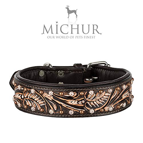 MICHUR Joris Collar para Perro Cuero Collar de Cuero Collar para Perro Cuero Negro Marrón con Remaches Redondos y guijarros Disponible en Varios tamaños