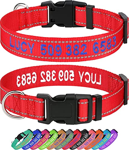 Taglory Collar de Perro Personalizado para Perros Medianos, Bordado Personalizado con Nombre de Mascota y Número de Teléfono, 5 Tamaños Ajustables, Costuras Reflectantes, Roja