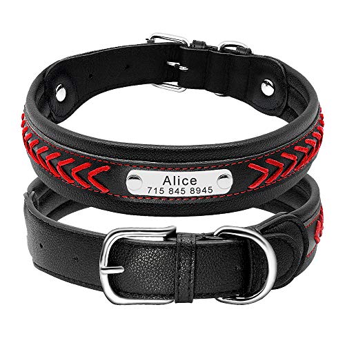 Collar de Perro de Cuero Trenzado Rojo con Tachuelas de PET ARTIST con Placa de Nombre – Collares de Cuero Personalizados para Perros Grandes – Grabado Gratis con Etiquetas de identificación, L