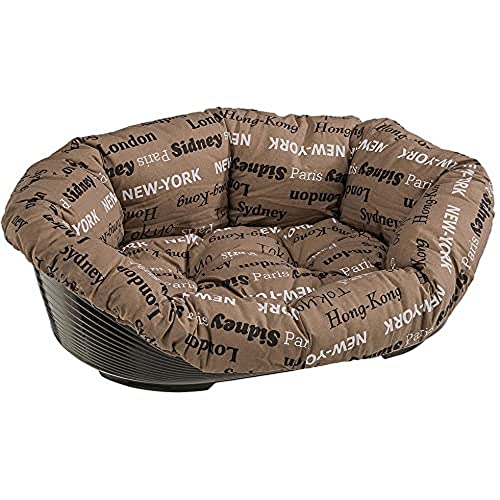 Ferplast Cama de plástico para Perros y Gatos Sofa' 8 con cojín de algodón, Cesta para Animales, Fondo Perforado, Antideslizante, Cómodo Apoyo para el mentón, 85 x 62 x h 28,5 cm Marrón