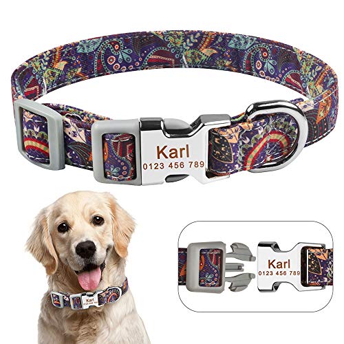 YUQIAN Collar para Mascotas Collar De Perro Personalizado Etiqueta De Identificación con Nombre Grabado Personalizado para Perros Machos Hembras SML, China, L 36-55Cm