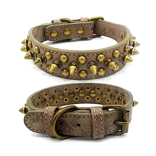 AISHANBAIHUODIAN Collar de Perro Bulldog francés Pitbull Retro Remache Dorado Tachonado Collar de Cuero for Mascotas Apto for Perros pequeños medianos Grandes Correa de Cuello con Pinchos (Color : C