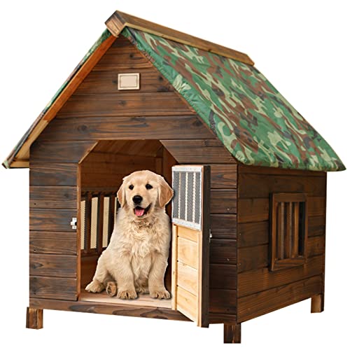 Caseta Exterior para Perros Casa De Madera Aislada para Perros para Animales Pequeños, Medianos Y Grandes Resistente A La Intemperie Fácil De Montar Fácil De Limpiar con Ventanas Y Puertas