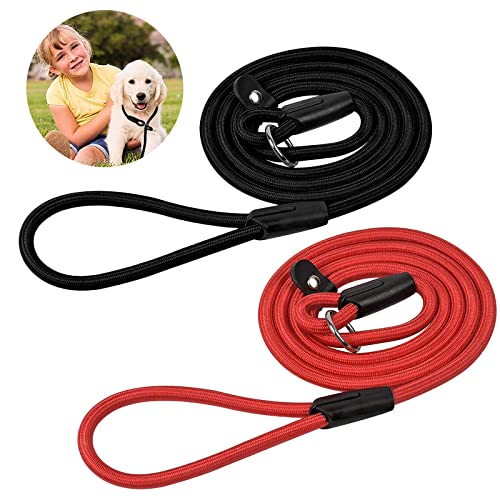 通用 2 Correas de Perro Trenzadas Ligeras Pet Leash, Acrylic, Negro/Rojo