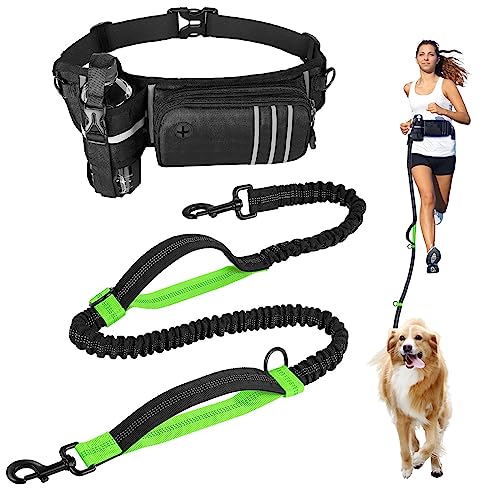 Correa Perro Cintura, Correa Manos Libres con Riñonera, 140-200 cm Cinturón Ajustable para Caminar Entrenar Hacer Senderismo Correr para Teléfono Móvil, Perros Medianos y Grandes - Verde