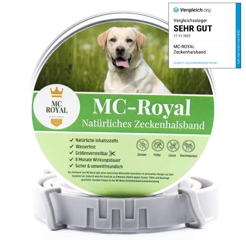 MC Royal Collar antigarrapatas para Perros - protección eficaz contra Las alimañas - Impermeable y Ajustable - hasta 8 Meses de protección contra Las garrapatas con Ingredientes 100% Naturales Gris