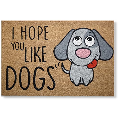 KOKO DOORMATS felpudos entrada casa originales, fibra de coco y PVC, felpudo exterior PERRO I hope you like Dogs, 40x60x1.5 cm | Alfombra puerta entrada casa exterior | Felpudos divertidos para puerta