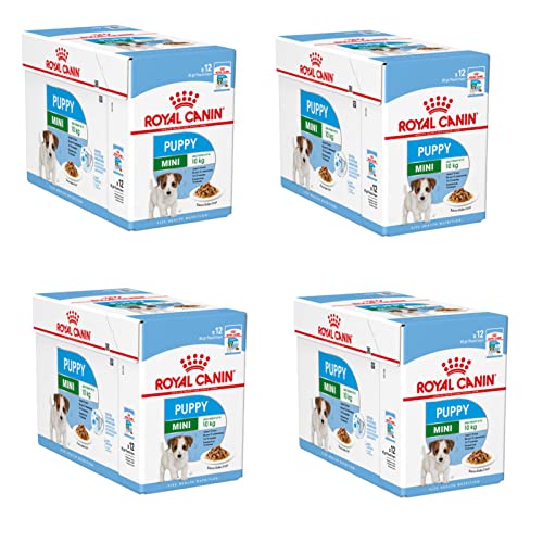 ROYAL CANIN Mini Puppy | Paquete de 4 | 4 x 12 x 85 g | Comida húmeda para Cachorros pequeños | hasta los 10 Meses de Edad | Trocitos Finos en Salsa | Textura Suave para Dientes de Leche