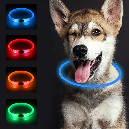 SONNIG LED Collar Luminoso Perro, Collar Perro Luminoso Recargable y Ajustable con 3 Modos de Luz, Seguro para Perros Pequeños, Medianos y Grandes por la Noche, Azul