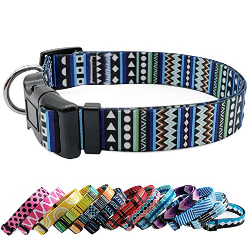 MayPaw Collar de Perro de Nailon con Motivos geométricos Tribales Florales Bohemios, Cuello Suave Ajustable para Perros pequeños, medianos Grandes y ex-Grandes