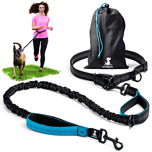 SparklyPets - Correa manos libres para perros de raza mediana y grande, arnés profesional con costuras reflectantes, para entrenar, caminar, trotar y correr con tu mascota (Azul, Para 1 Perro)