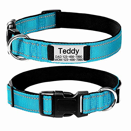 Oncpcare Collar de perro personalizado, grabado personalizado con nombre de mascota y número de teléfono, collar de identificación bordado reflectante para perro