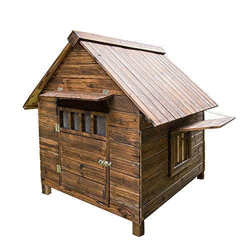 JHKGY Caseta De Madera para Perros,Casa De Madera Duradera para Perros,Perrera Interior Al Aire Libre del Refugio del Cachorro,con Ventanas Y Puertas,con Piso Removible para Una Fácil Limpieza,XXL