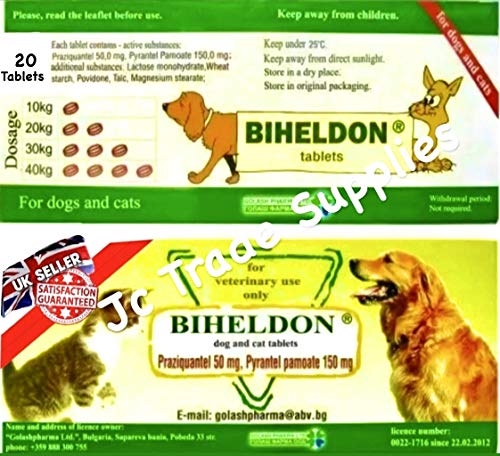 Biheldon Tabletas para perros y gatos de amplio espectro muy eficaz (20 tabletas)