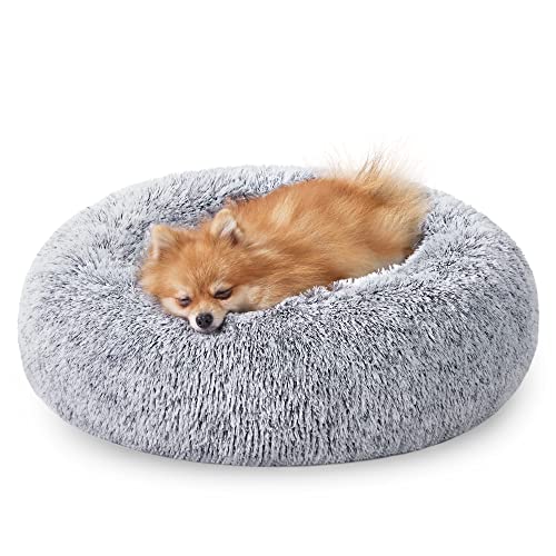 FEANDREA Cama de Perros, Cama para Mascotas, Cojín Central Extraíble y Lavable, Alfombra de Felpa Suave y Mullida, 60 cm de Diámetro, Gris PGW038G01