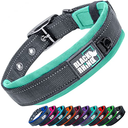 Black Rhino el Comfort Collar Collar de Perro Ultra Suave Neopreno Acolchado para Todas Las Razas de Altas prestaciones Ajustable Reflectante Resistente a la Intemperie (Grande, Aqua/Gris)