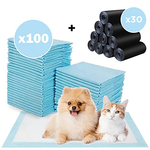 Empapadores Perros 4 Capas Alto Nivel De Impermeabilidad - Gatos Accesorios, Accesorios Perros A Prueba De Fugas - Empapadores Mascotas 100 Uds. Superficie De Secado Rápido - Mas 30 Bolsas Paseo