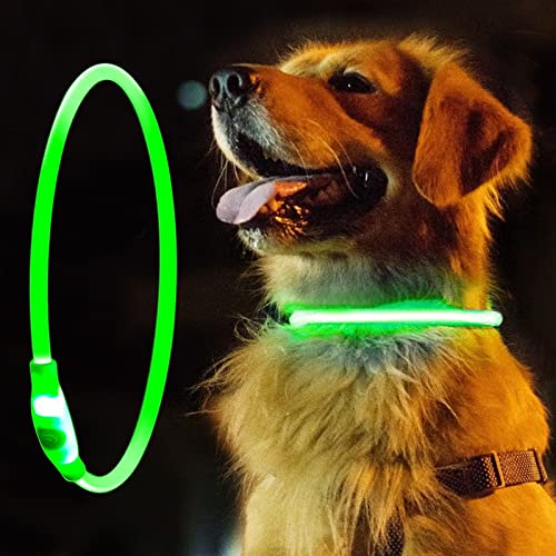 CHENEVER Collar de Perro LED, Collares de Perro con Luz Recargable Por Usb para Seguridad Nocturna, Collar de Perro Brillante Cortable de TPU para Perros Pequeños, Medianos y Grandes