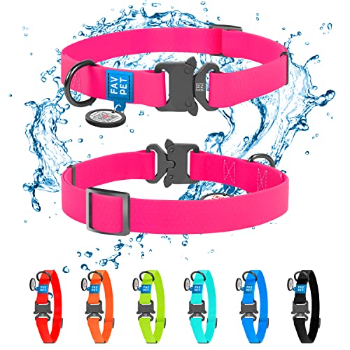 FAVPET Impermeable Biothane Collar de Perro Ajustable, Colorido Collar de Perro con Hebilla de Cobra y la ID Tag QR, Collar de Perro Grande, Collar de Perro Pequeño, Collares de Cachorro (Rosa, M)