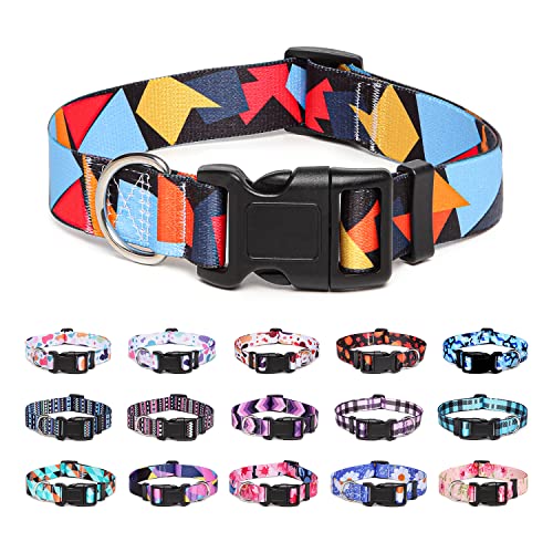 Suredoo Collar Perro, Ajustable y Resistente con Patrones de Moda, Collar Nylon Cómodos para Perros Pequeños Medianos Grandes, Cachorros (L (Cuello 38-63cm, Ancho 2.5cm), Bloque Color)