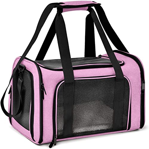 TOFFCAEA Transportín para Perros Bolsa, Bolsa Transporte Transpirable para Mascotas, Correa de Hombro Ajustable y Colchón Suave, Soporta 11.5 kg, Transportin Animal Mediano y pequeño (L, Rosa)