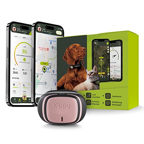 KIPPY - Collar GPS para Perros y Gatos EVO - Rastreador de Actividad y Salud - Collar GPS Perro y Gato con Alerta Instantánea - GPS para Mascotas con Creación de Vallas Virtuales - Rosa