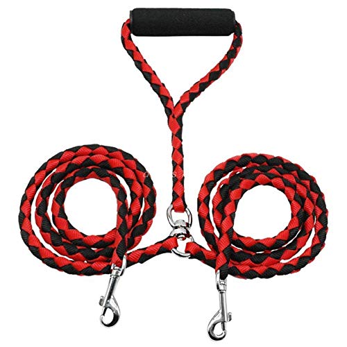 DHGTEP Correa Doble para Dos Perros de Nylon Sin Enredos Acoplador de Doble Correa para Perros para Caminar Entrenamiento Correr (Color : Red, Size : 140CM)