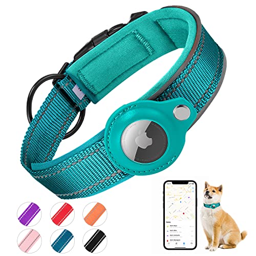 Brovamo Collar Perro Acolchado para AirTag, El Collar Perro Reflectante Airtag Apple, Air Tag Integrado para Perros Pequeños, Medianos, Grandes, [Azul- Talla M]