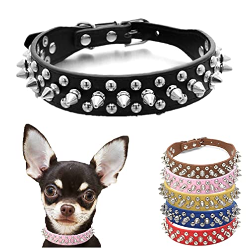 Collares de perro con pinchos, correa para el cuello, collar de cachorro punk con remaches y tachuelas, duradero, ajustable para perros pequeños, medianos y grandes, negro, talla M