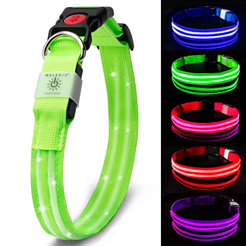 MELERIO Collar Luminoso Perro de Mascota 3 Modos Collar Perro Luz con Recargable y Impermeable, Ajustable Collares LED para Perros Pequeños/Medianos/Grandes