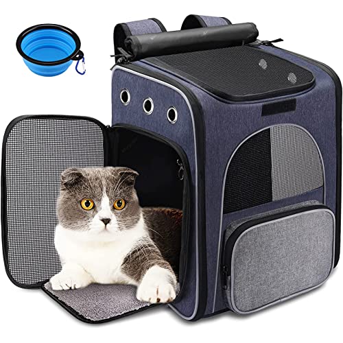 morpilot Mochila Gato, Mochila Transportin Perro Plegable para Gatos y Perros Pequeños, Bolsa de Transporte Transpirable con Correa de Seguridad Interior + Tazón, Ideal para Viajes, Uso al Aire Libre