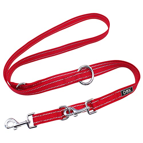 DDOXX Correa Perro Multiposición Nylon Reflectante, Ajustable en 3 tamaños, 2 m | Muchos Colores & Tamaños | para Perros Pequeño, Mediano y Grande | Correa Doble 2 Gato Cachorro | XS, Rojo, 2m