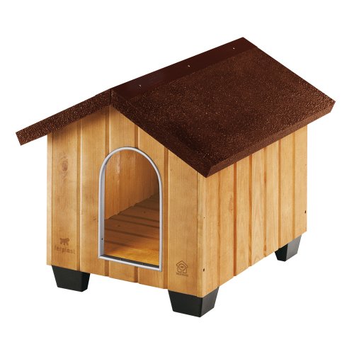 Feplast 87001000 Caseta de Exterior para Perros Domus Small, Robusta Madera Ecosostenible, Pies de Plástico, Rejilla de Ventilación, 61 x 74.5 x 55 Cm, Negro