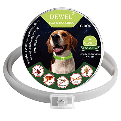 DEWEL Collar contra Pulgas y Garrapatas, Collar Luminoso para Perros Grandes Medianos y Pequeños, Collar Antipulgas Luminoso en Noche sin Electricidad, Longitud 63.5cm