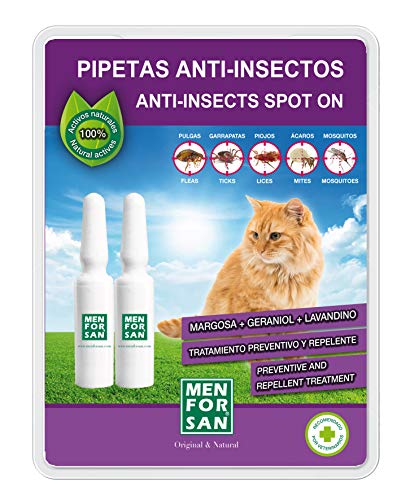 MENFORSAN Pipetas Anti-Insectos para Gatos con Margosa, Geraniol Y Lavandino - Blister con 2 unids