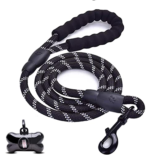 Correas para Perros, con Mango Acolchado Suave y Hilos Altamente Reflectantes, 1,5m de Longitud Nylon Correa de Perro para pequeños, medianos y Perros Grandes (Negro)