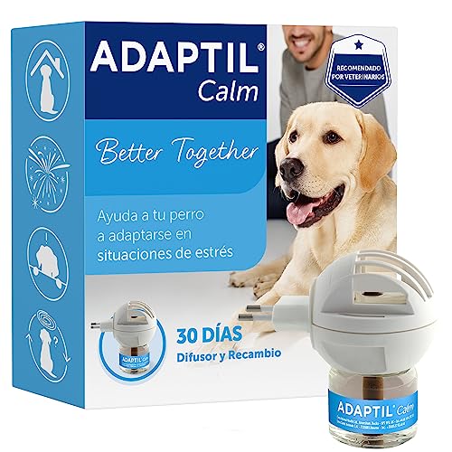 ADAPTIL Calm - Antiestrés para perros - Solo en casa, Miedos, Ruidos fuertes, Adopción - Difusor + Recambio 48ml