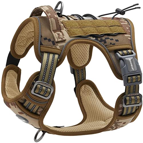 AUROTH Arnés de perro anti tracción, arnés táctico perro transpirable ajustable fácil de poner para perro mediano grande, chaleco duradero reflectante, material militar talla L, Desert Camo