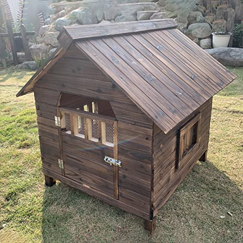 Caseta Perros Exterior, Caseta para Perros Al Aire Libre, Casa para Perros De Madera Al Aire Libre, Casa para Perros con Marco De Hierro De Metal Antimordida para Perros Pequeños, Medianos Y Grandes (