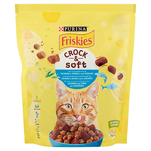 Friskies Purina Croquetas Gatos Crock & Suave con Salmón, Atún y Verduras 375 g