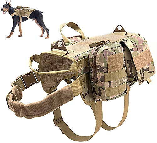 Arnés Militar Táctico para Perros, Chaleco de Servicio para Perros Militares, con Juego de Bolsas y Bolsillos para Cosas Pequeñas para Viajeros (Color : CP, Tamaño : L)