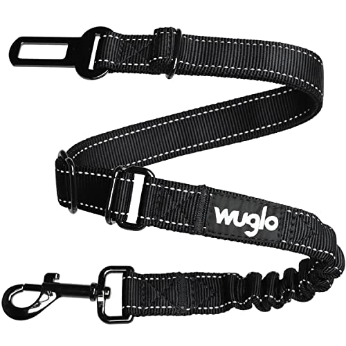 Wuglo Cinturón Perro Coche de 30 a 95 cm - Arnés Homologado Perro Coche con Cinturón Elástico Reforzado - Correa con Hebilla - Cinturón Perro Universal (Negro)