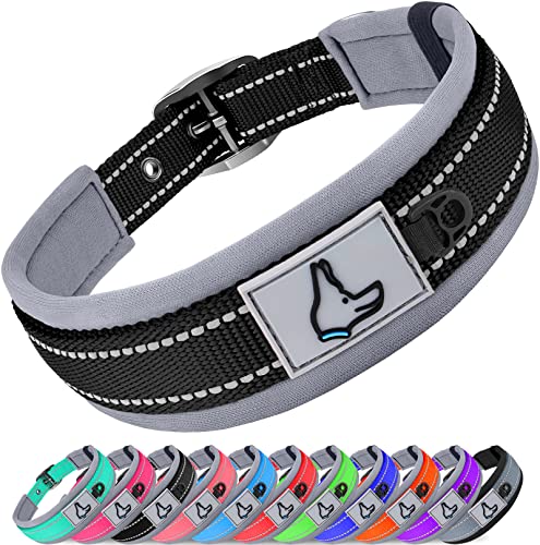 Joytale Collar Perro, Collar Acolchado de Neopreno Nylon Reflectante para Perro Pequeño, Medianos, Grandes, Collar para Perros Resistente Ajustable, Negro, M